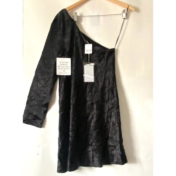 Free People Third Form Running Water One Shoulder Mini Dress Black M US10 NWT - Picture 2 of 10